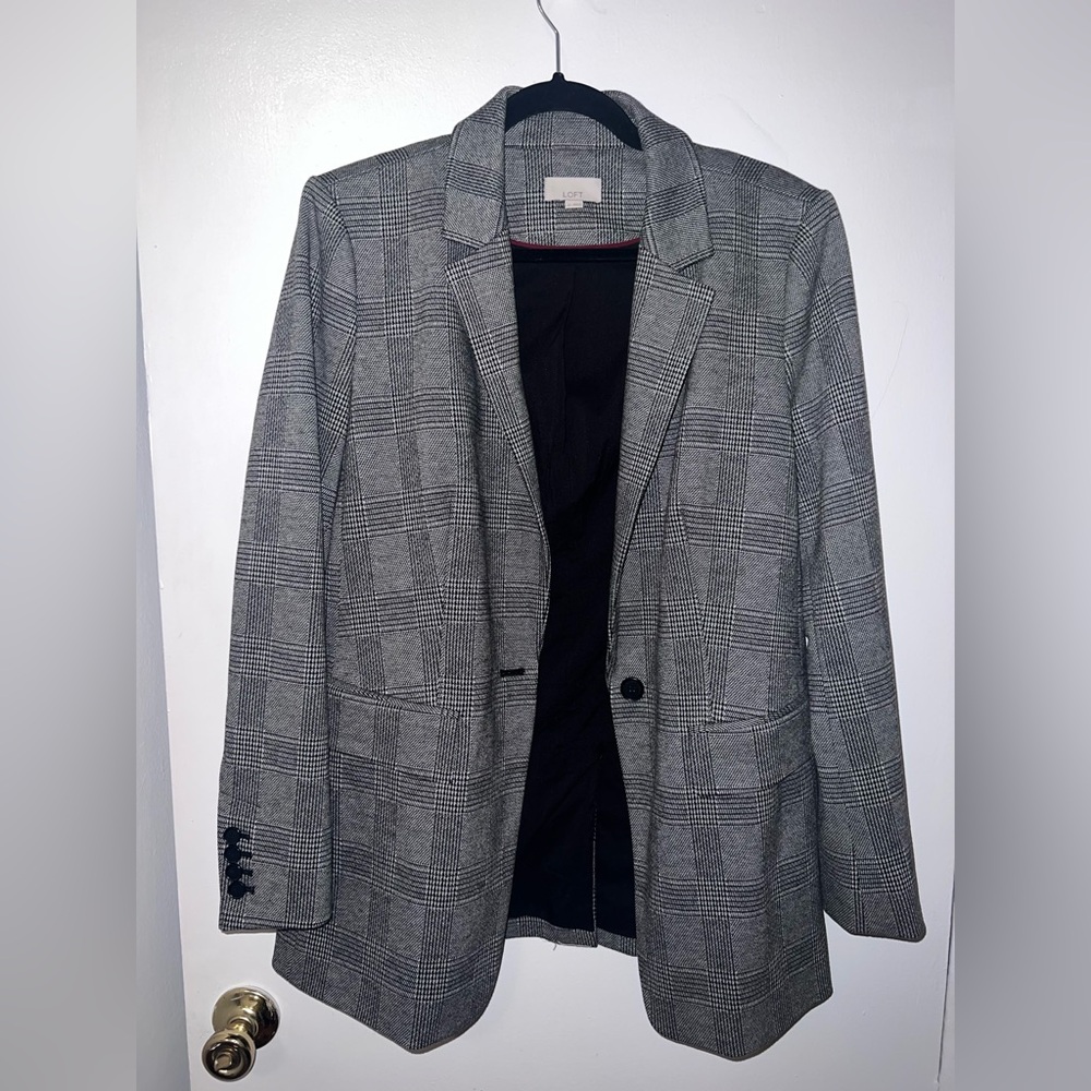 LOFT Black and White Checkered Blazer